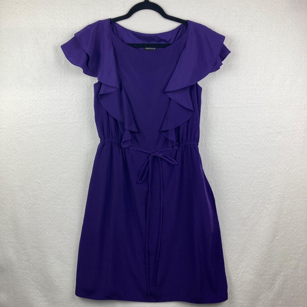 Adrianna Papell Womens Dress 8 Purple Ruffle Waist  Knee Tie Mid Knee Length